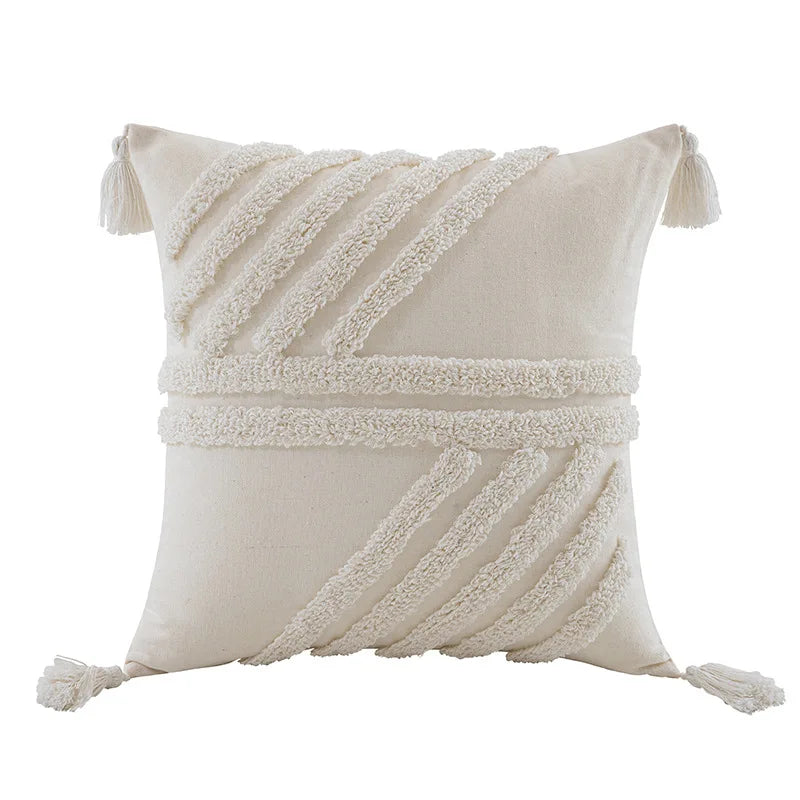 Tasseled Tufted Cushion Cover Natural