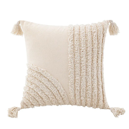 Tasseled Tufted Cushion Cover Natural